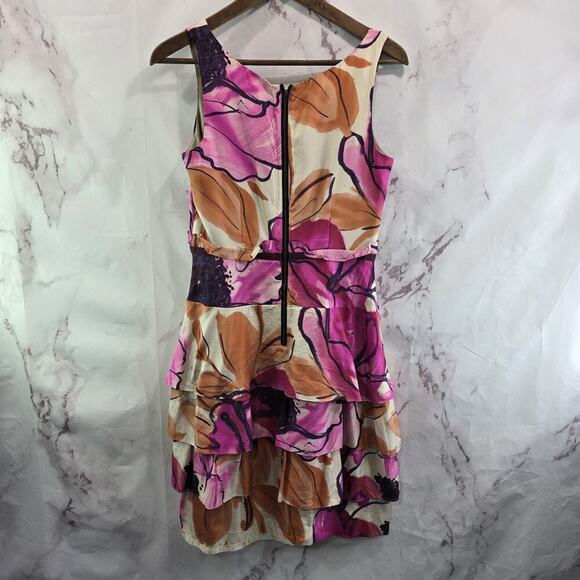Anthropologie Dress Womens 4 Small Pink Orange Silk Watercolor Soeurs Orchid - Picture 5 of 11